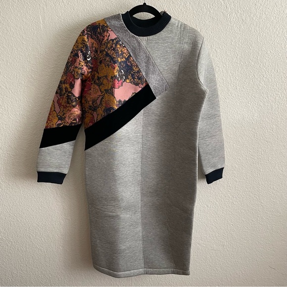 NWT ASOS WHITE Gray Sweat Midi Dress With Floral Jacquard and Velvet Insert - Picture 4 of 11